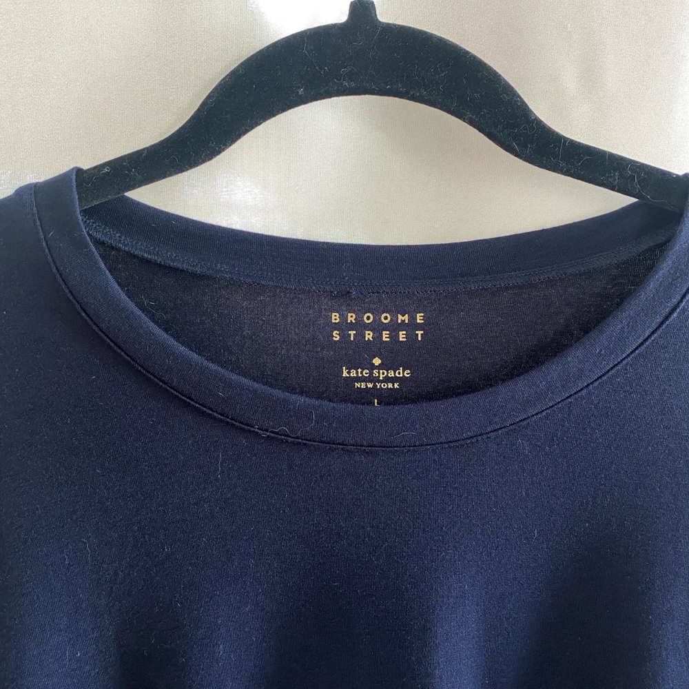 Kate Spade Broome Street 3/4 Sleeve Double Bottom Ruffle Rich Navy Top Size L - Picture 3 of 11